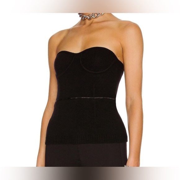 NWT Helmut Lang Logo Jacquard Trimmed Wool Bustier Strapless Top Size MSRP $315 - Picture 1 of 8